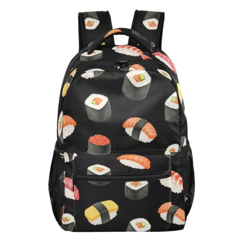 Sac à dos sushi mignon noir en taille M pour école et voyage