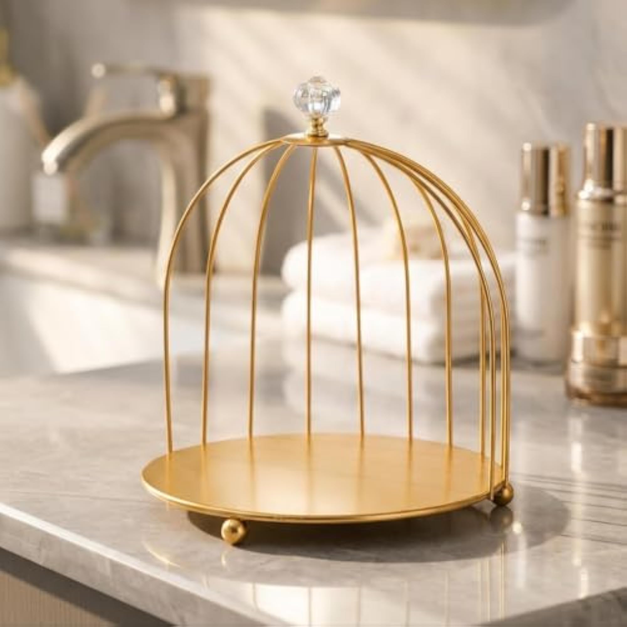 Gold-Toned Birdcage-Style Makeup Countertop Organizer