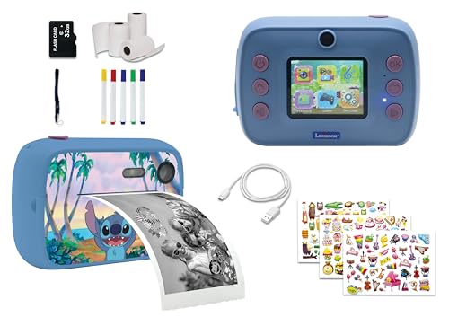 Lexibook, Disney Stitch, StarCAM Print, Pack de cámara con Impresora instantánea, función de Foto y vídeo, Tarjeta SD de 32 GB y Kit de personalización de Fotos incluidos, Azul, DJ150D