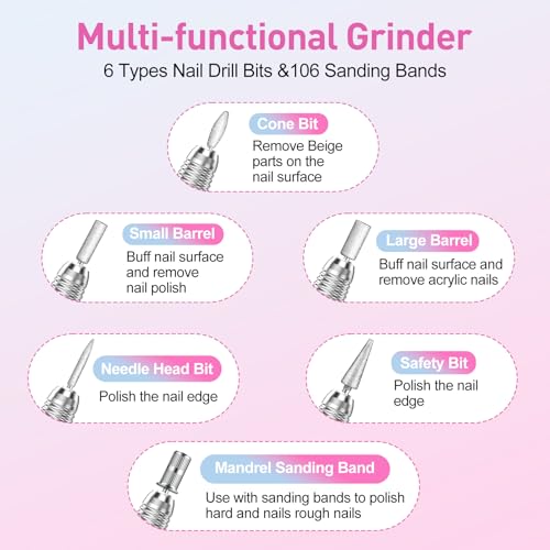 Jiasheng Electric Nail Drill, 30000rpm Professional Nail Drill Machine, Compact Electrical Nail File Kit for Acrylic Gel Nails Efile Drill for Manicure and Pedicure Salon Use White by JIASHENG - Image 5