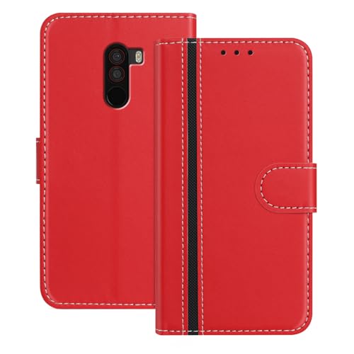 Mo-Beauty Cover Custodia per Xiaomi Poco F1, [Supporto Scomparto per carte] [Chiusura Magnetica] [Supporto Stand] Pelle PU Flip Case Custodia Cover per Xiaomi Poco F1 (Rosso)