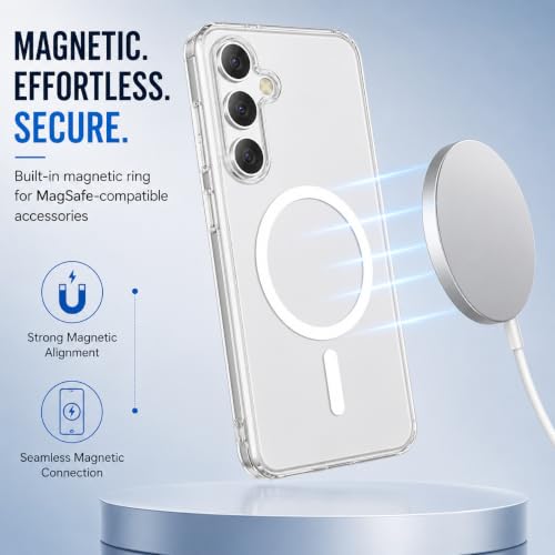 Image of MAGA Back Case Cover for Samsung Galaxy S25 5G, Crystal Clear Magnetic Case Compatible with MagSafe, Hybrid Hard PC Back & Soft TPU Bumper, Shockproof Protective Cover - Clear