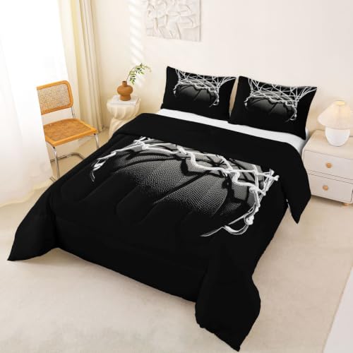 Image of Feelyou 3D Basketball Comforter Set King Size Ball Pattern Bedding Set for Kids Boys Girls Sports Theme Duvet Quilt Bedroom Decor Microfiber 3 Pcs with 2 Pillow Cases