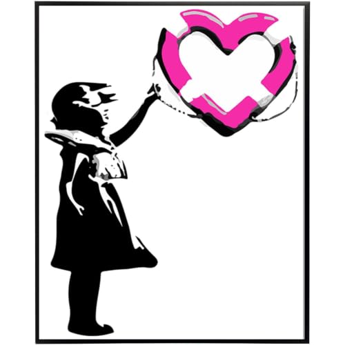 Toile Banksy Pink Heart Balloons 60x90cm pour la décoration moderne d'un salon