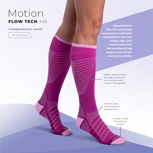 Image of Sigvaris Motion Flow Tech Calf High Compression Socks for Men & Women - Moisture Wicking, Cushioned Sole Support