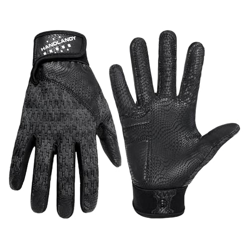 HANDLANDY Baseball Batting Gloves for Adult Youth, Grip Breathable Softball Batting Gloves Fit Men Kids Boys Girls Adult Medium Raven Black-Adult