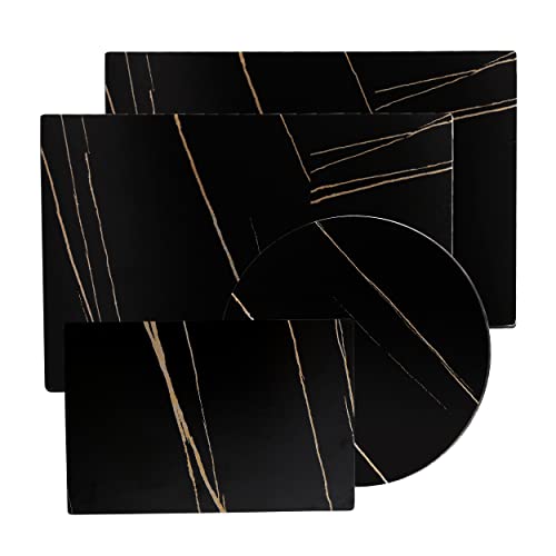 Murrey Home Tempered Glass Cutting Board Glaze Print Set Of 4, Non Slip Glass Trays For Kitchen Countertop, Black Marble, Scratch, Heat Resistant Glass Plate, Rectangle & Round #TOP8