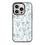 CASETIFY Compact iPhone 15 Pro Case [4 ft. 2X Military Grade Drop Protection/Slim/Lightweight] - Elegant Pastel Blue Vintage Butterfly Floral - Clear Black