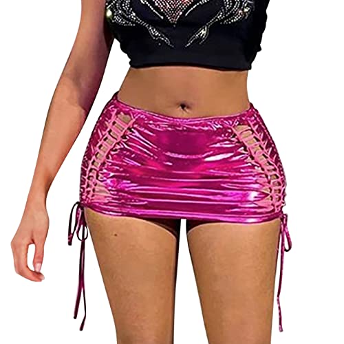 Warehouse Amazon Warehouse Deals Jupe Noir Simili Cuir Jupe Paillettes Cravate découpée Jupe élastique ruché Club Moulante Jupe fête Sexy Costume pour Les...