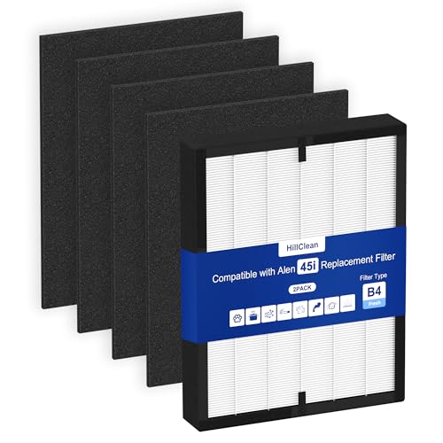 True HEPA 45i Ersatzfilter, kompatibel mit Alen BreatheSmart Flex und 45i Pure Luftreiniger Bh400, im Vergleich zu #B4-Fresh/FL40-Silber-Karbon, 1 Packung HEPA-Filter + 4 Vorfilter