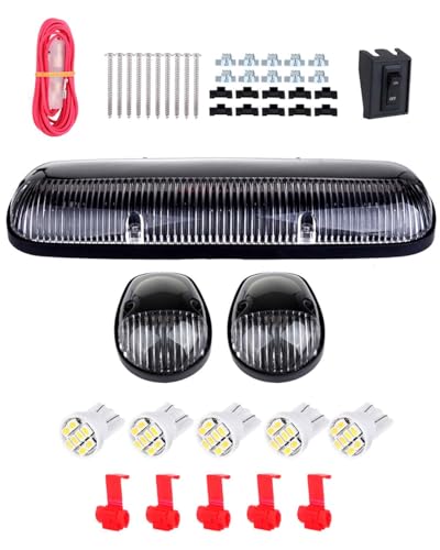 cciyu Clear Cover Cab Roof Top Marker Running Top Clearance Lights Assembly + Wire Pack T10-8-3020-SMD White For Chevy Silverado 1500 2002 2004-2005 For Chevy Silverado 1500 2002