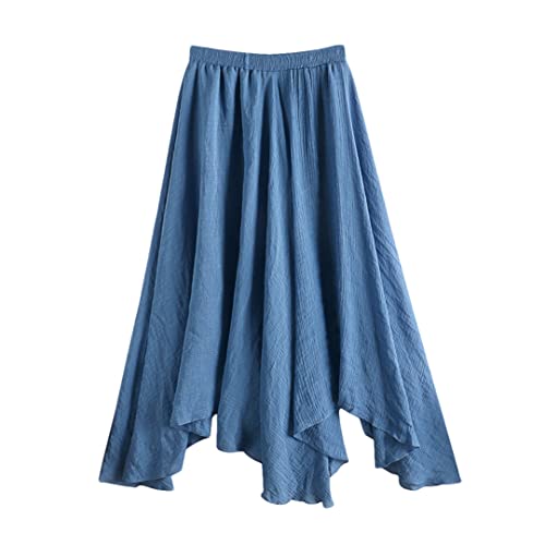 Jupe plissée en lin polyvalente et légère couleur unie bleue confort taille unique