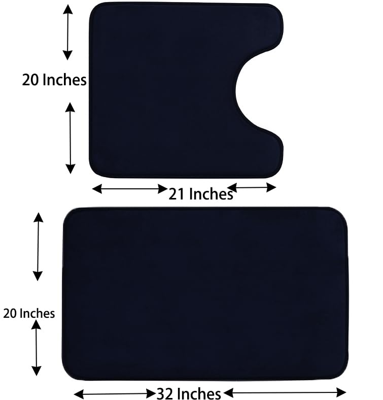 Juego de 3 alfombras de inodoro de espuma viscoelástica y tapete de baño con tapa de inodoro y cubierta de depósito, color negro 3
