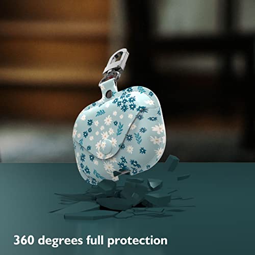 Tatofy Leather Case Cover For Airpods Pro, Stylish Leather Airpod Pro Case For Women Girls, Flower Patterns Airpod Pro Case With Secure Snap Closure Clip, Support Wireless Charging (Cyan) #TOP3