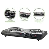 Ovente Electric Double Coil Burner 6 Inch Hot Plate with Fire Resistant Metal Housing and Adjustable Temperature Control, 1700 Watts, Indicator Light, Portable, Non-Slip Rubber Feet, Black (BGC102B)