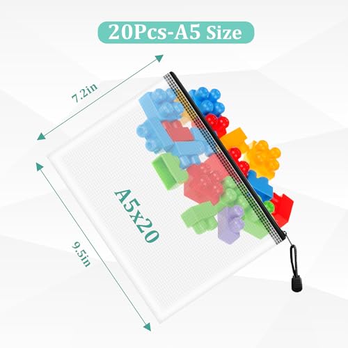 Image of 20pcs Mesh Zipper Pouch Bags Small, A5 9.4x7.1 Inches, Zipper Pouches for Classroom, Organizing Bags for Home, Office and Puzzle Storage
