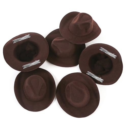 6 Piezas Mini Sombrero Vaquero Pinza de Pelo Marrón miniatura 4