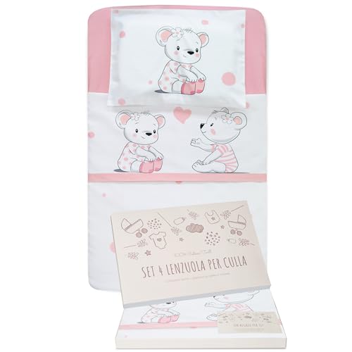 GOYSILA Sabanas Next2Me Chicco 4Piezas 100% Algodon Certificado Oeko Tex Colchón 50x83cm 2 Sabana Bajera 1 Sabana Encimera 1 Funda de Almohada Compatible Cuna Next to Me Lullago Kinderkraft (Osos)