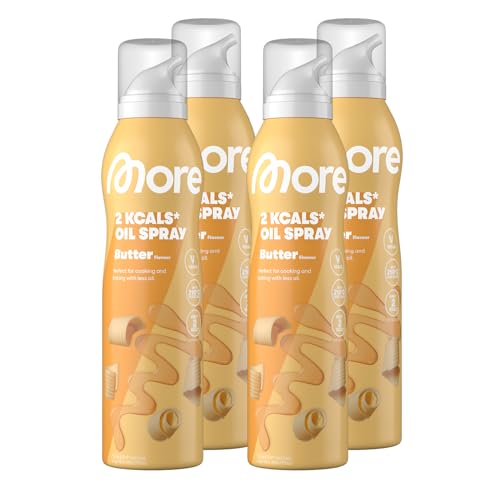 MORE 2 Kalorien Ölspray, Butter, 4 x 200 ml, für 4 x 800 Sprühstöße, Spray zum Braten, Backen & Grillen