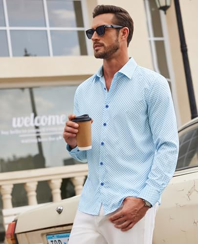 Mens Dress Shirts Long Sleeve Dress Shirts for Men Pattern Print Casual Wrinkle Free Button Down Shirt2