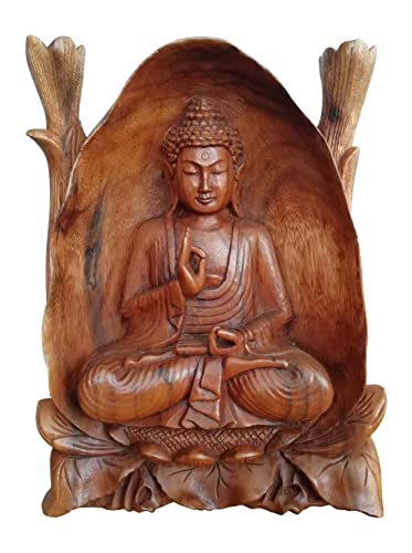 Wogeka   Hermoso Buda de meditación de 30 cm en cueva   Tallado de madera como idea de regalo para cumpleaños Navidad para decoración de pared Feng Shui hecho a mano