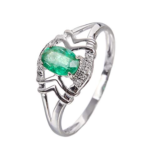 KnBoB Women Hollow Stripes Oval Emerald Ring 18K White Gold Size 4.5