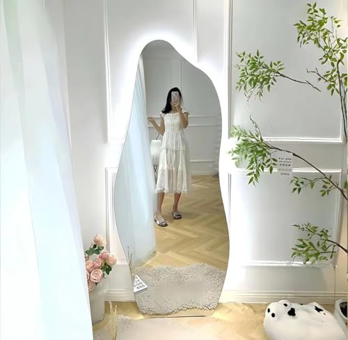 مراة كاملة الطول مع اضواء LED 158 × 48 سم، 3 الوان اضاءة LED قائمة معلقة او مائلة على الحائط، مراة كبيرة تثبت على الحائط، مراة لكامل الجسم مع حامل لغرفة المعيشة وغرفة النوم