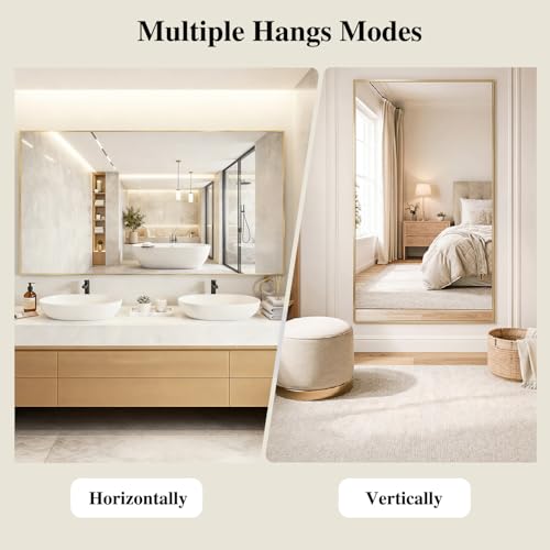 Image of Koonmi Gold Rectangle Wall Mirror, 20x30 Inch Bathroom Mirror, Aluminum Frame Vanity Mirror for Entryway, Living Room, Bedroom Bathroom, Hangs Horizontally or Vertically