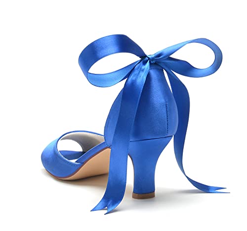 TNXZ Women Comfort Low Kitten Heels Rhinestones Ribbon Tie Peep Toe Wedding Evening Party Shoes Dress Pumps4