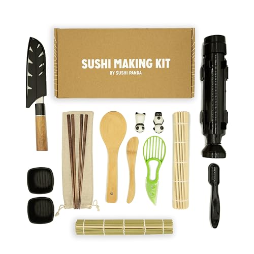 Sushi Panda Sushi Making Kit – 13-Piece Sushi Set with Bamboo Rolling Mats, Sushi Knife, Sushi Bazooka & Recipe Guide – Complete DIY Sushi Maker Kit for Beginners