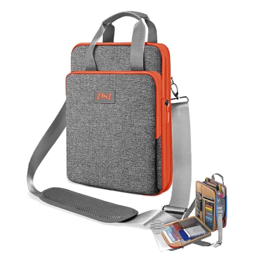 ZINZ Laptop Shoulder Bag 12.3-13 inch Case Sleeve Expandable Handbag with Valuables Compartment Compatible with MacBook Air/Pro/Neo 13 iPad 12.9/13/11 Shockproof Gray-Orange edge
