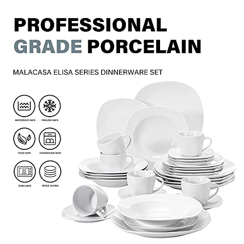 MALACASA, Serie ELISA, Vajillas de Porcelana, Juego de Café, 30 Piezas, con 6 Tazas, 6 Platos, 6 Platos de Postre, 6… - Imagen 4