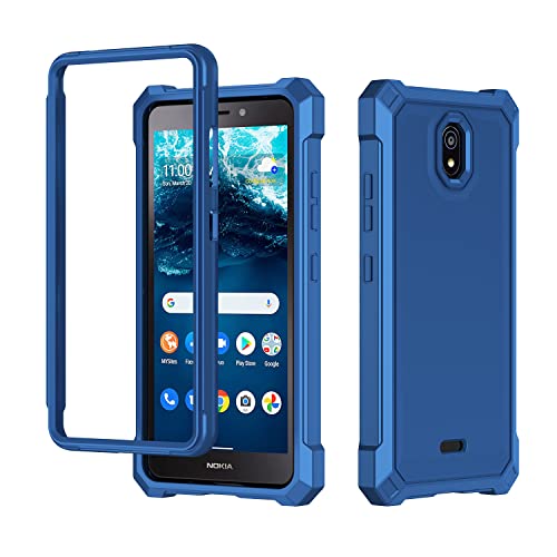 Haij For Nokia C100 Case, With Tempered Glass Screen Protector 360 Full-Body Soft Tpu Bumper Shockproof Silicone Protective Phone Cover Case For Nokia C100 N152Dl (Blue) #TOP6