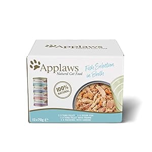 Applaws Natural Wet Cat Food, Multipack Fish Selection in Broth 70 g Tin (Pack of 12)