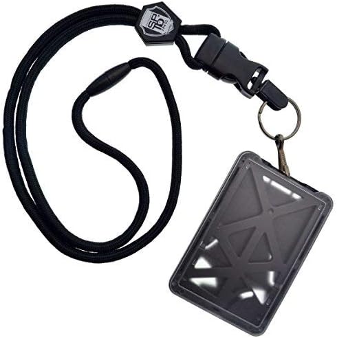 Specialist ID Vertical Top Load Three Card Badge Holder - Hard Plastic with Heavy Duty Breakaway Lanyard w Quick Release Metal Clip & Key Ring (One Holder / 3 Cards Inside) (Black)