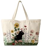 Miss Adola Large Tote Bag for Women - Canvas Tote Bag with Zipper Aesthetic Grass Cat Cotton Cloth Reusable Big Shoulder Bag for Shopping, Gym, Travel, Work