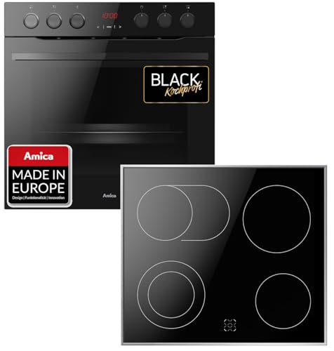 Amica Einbaukochfeld-Set Glaskeramik-Kochfeld Umwälzung Teleskopverlängerung Bräterzone Schwarz Herd Kochfeld Kombination Einziehbarer Knebel