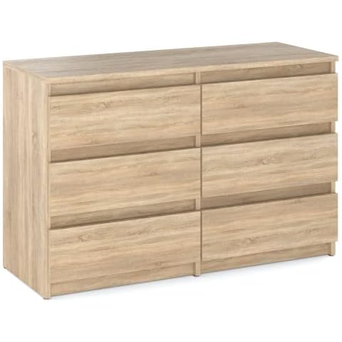 Furnica - Nicole - Chest of 6 Drawers - Bedroom Storage Cabinet Sideboard H77cm W120cm D35cm - SONOMA OAK Cover
