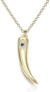 16k Plated Gold Evil Eye Chili Necklace with Micro Pave Set Cubic Zirconia Pendant on 17.4 inch Rolo Chain - Cornicelli Italian Horn Chili Pepper - Comes in a red velvet gift bag!