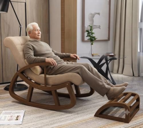 Image of CRAFTCITY Solid Sheesham Wood Relaxing Chair with Ottoman (Beige)