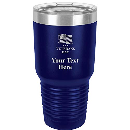 Veterans Day Travel 30oz Navy Blue Stainless Steel Vacuum Insulated Hot/Cold Tumbler with Clear Lid - Great Customizable Gift For Any Special Event. BPA Free Prime