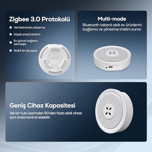 Xenon Smart Anahtarsız Akıllı Elektronik Silindir Kapı Kilidi ve Zigbee 3.0 & Wi-Fi & BLE Akıllı Ev Ağ Geçidi Kablosuz Bluetooth Mobil App Kontrollü Gateway Hub 2'li Set