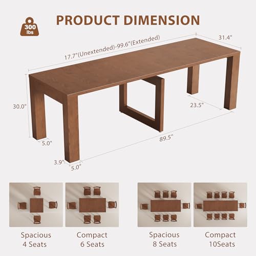 Image of AnywaysWood 17.7 -99.6 in Extendable Rectangular Dining Table for 4-10,Expandable Dining Room Table (Single Table + 8 Solid Wood Chairs)