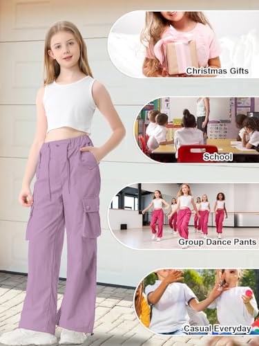 Image of Cromoncent Cargo Pants Girls & Women Parachute Pants Y2K Baggy Rave Clothes Waterproof with Pockets, 6 Years - 3XL