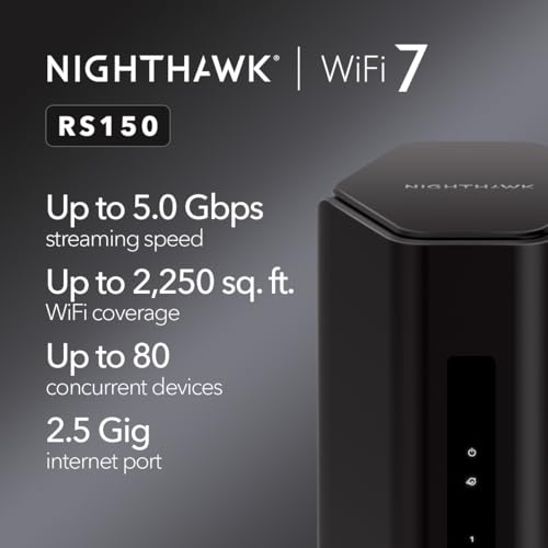 Image of NETGEAR Nighthawk Dual-Band WiFi 7 Router (RS150) - Router Only, BE5000 Wireless Speed (up to 5.0 Gbps) - Covers up to 2,250 sq. ft., 80 Devices - 2.5 Gig Internet Port - Free Expert Help