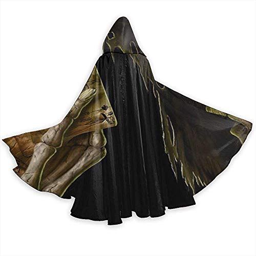 Rexing Mantello per Adulti Mantello Scultura Carte Teschio Morte Scheletro Poker Unisex Mantello con Cappuccio Cappotto Strega Abito Mantello Lungo Halloween Cosplay Mantello per Feste