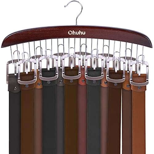 Ohuhu Belt Hanger 12 Hooks Wooden 360° Rotating Closet Organizer