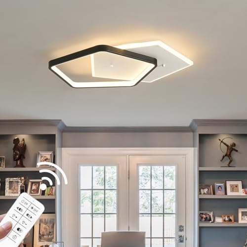 Modern LED Ceiling Light Fixture Dimmable Black Flush Mount Ceili...