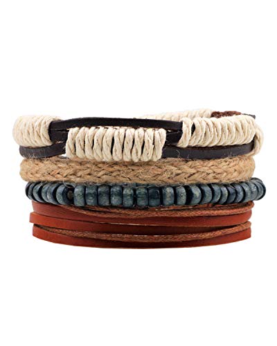 Image of Young & Forever Multi-Layer Leather Bracelet for Men | Adjustable Handmade Wrap Bracelet with Beads, Anchor, Evil Eye, Feather & Boho Charms | Vintage Punk Casual Wristband Gift for Men & Boys