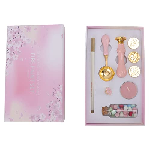 OVAQUIXI Kit de Sellos de Cera para Manualidades Vintage con de Madera, Patrones Reemplazables, Pintura Multicolor, 8,4 X 1,6 X 5,0 Pulgadas, Incluye Cuchara para Derretir, Vela, Sellos para (PINK)